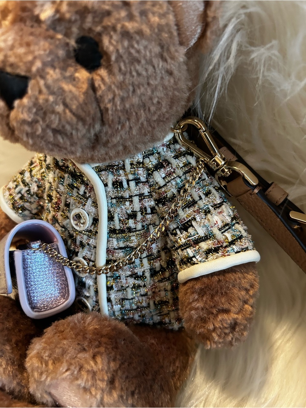 kate spade Brown Plush Bear Charm with Tweed Mini Backpack - Picture 3 of 10